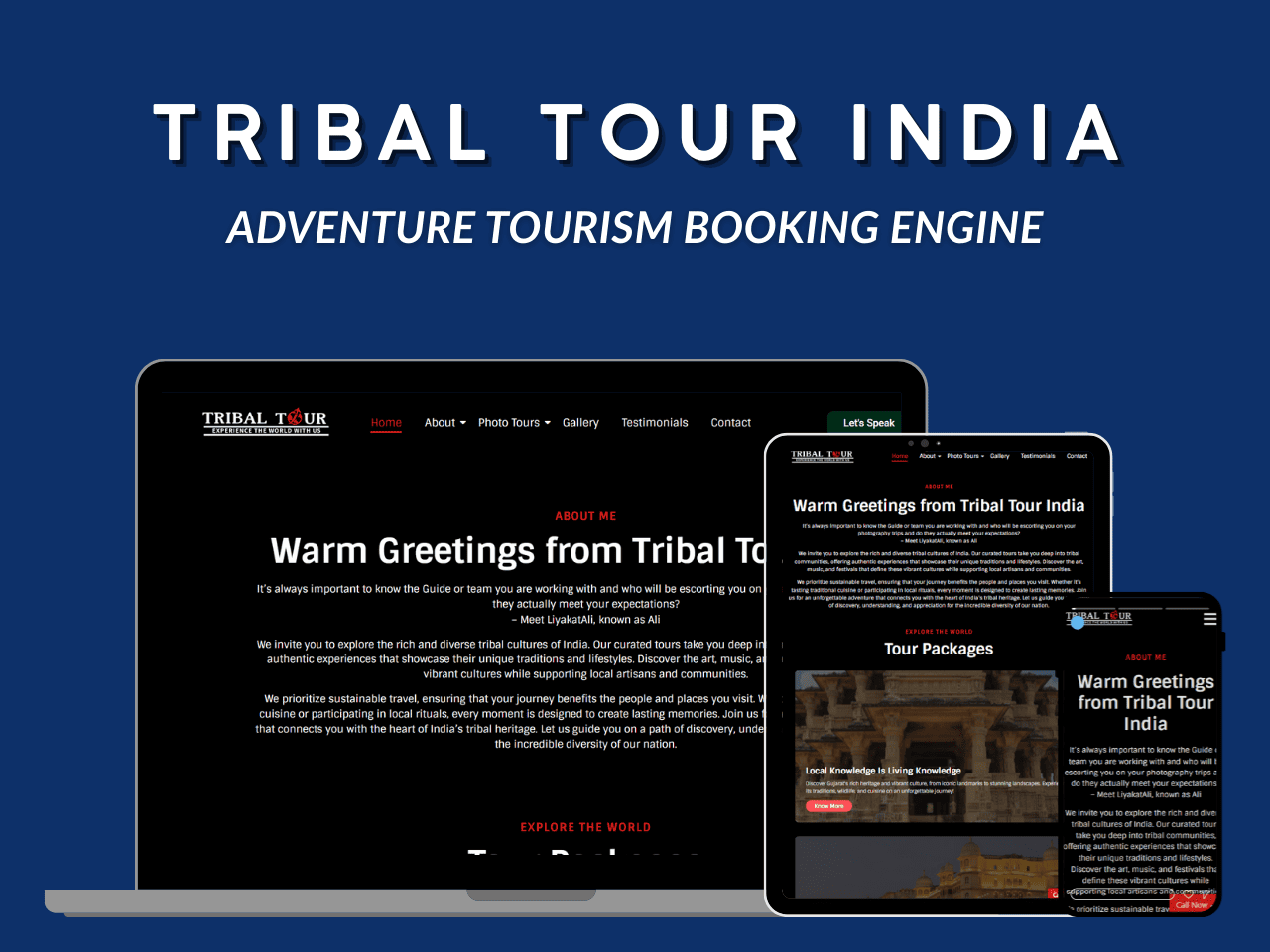 Professional booking system and website for Tribal Tour India travel company.